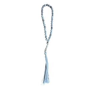 Misbaha Picture Jasper Grey Beads 33 6mm w/tassel in clear case & cloth NWT